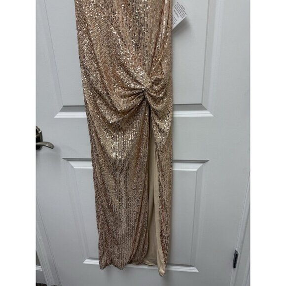 Mac Duggal Size 6 Gold 11279 Sequin Halter Formal Gown Dress Prom Cocktail $398 - Picture 6 of 11